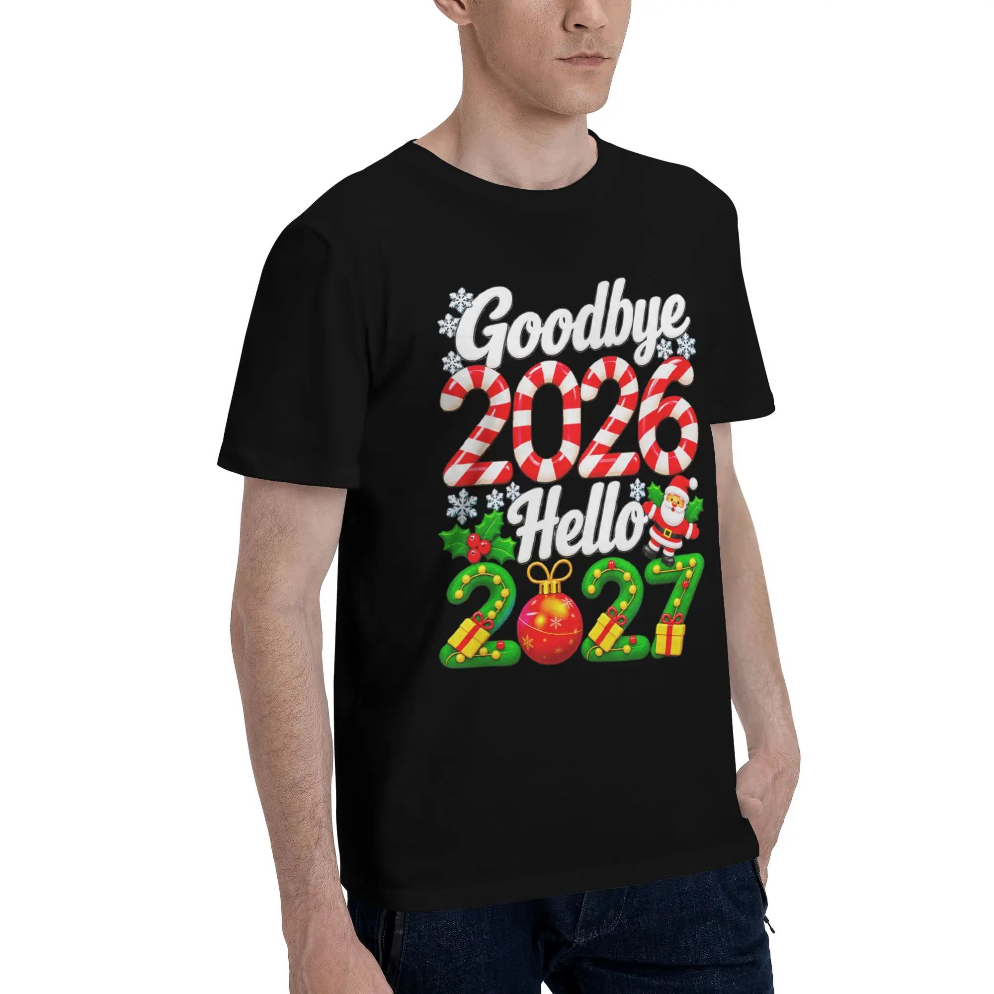 Printed Good Bye 2026 Hello 2027 T Shirt for Men Women  Pure Cotton T-shirts Short Sleeve Clothes