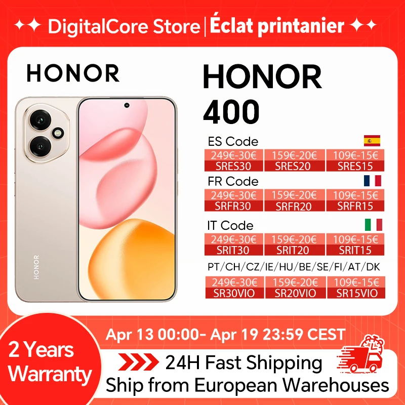 Version Globale HONOR 400 Smartphone 5G Snapdragon 7 Gen 3 Appareil Photo IA 200MP Écran AMOLED 6,55'' 5300mAh 66W SuperCharge