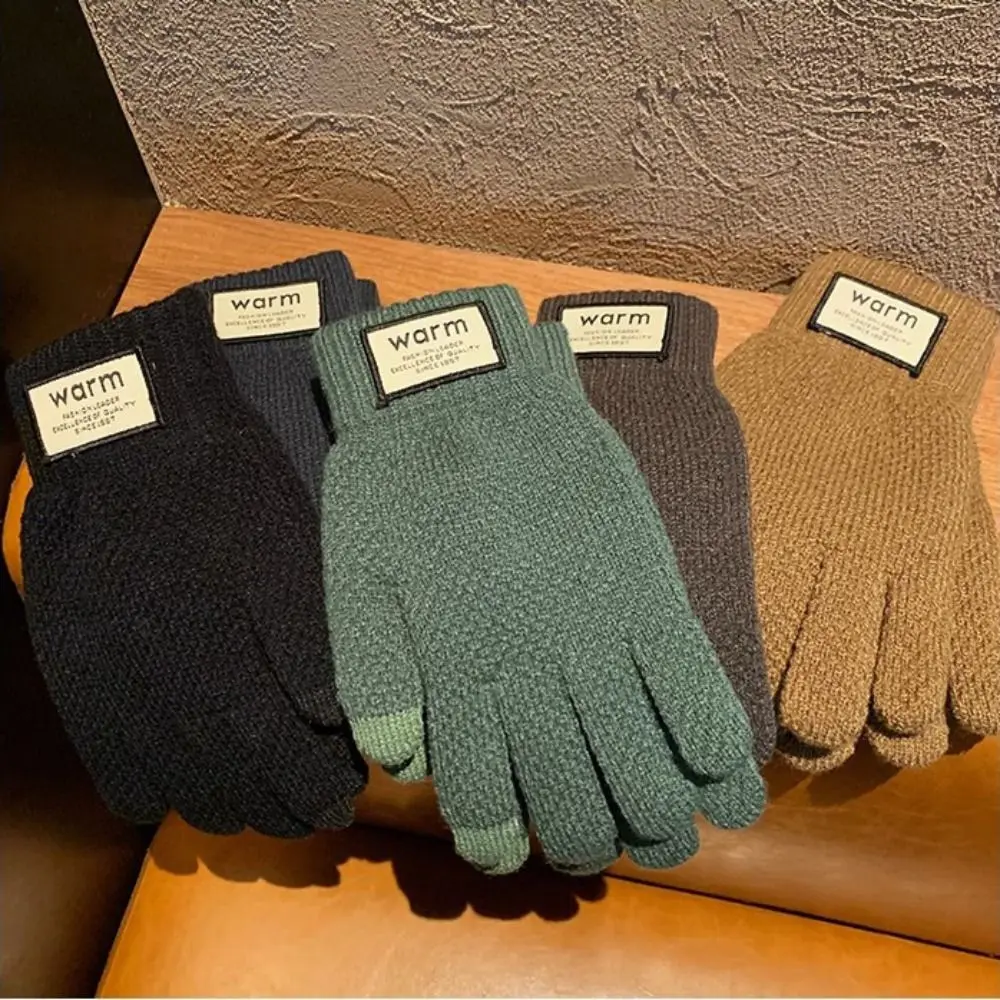 Korean Warm Winter Knitted Gloves Windproof Solid Color Touch Screen Gloves Thickened Cycling Gloves Men
