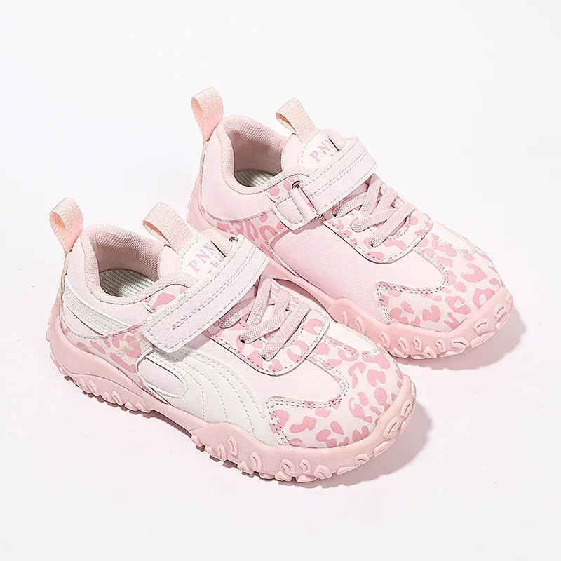 Toddler Leopard Print Patchwork Sneakers, Teens Big Kids Hook‑and‑Loop Non‑Slip Outdoor Casual Shoes 3‑Colors EU 28-37 Size