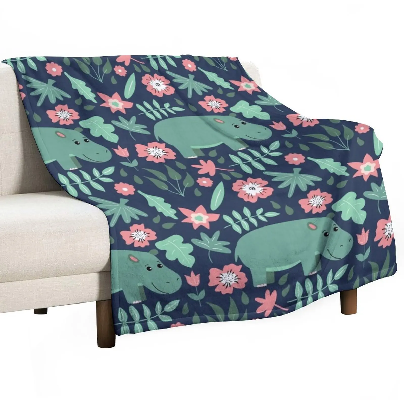 

Green Hippo Floral Pattern Throw Blanket Bed linens Sofa Quilt Flannels Blanket Fluffy Blankets Large