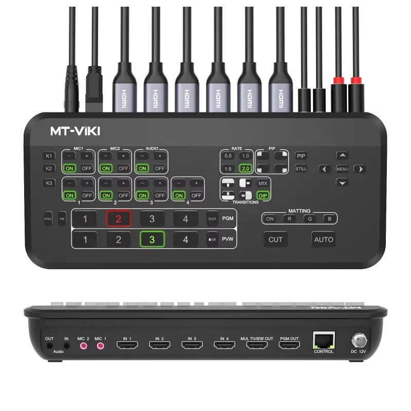HDMI Video Mixer Switcher Live Streaming 4-Channel, 4 Way Multi-View HDMI Video Switcher Broadcast Live Streaming