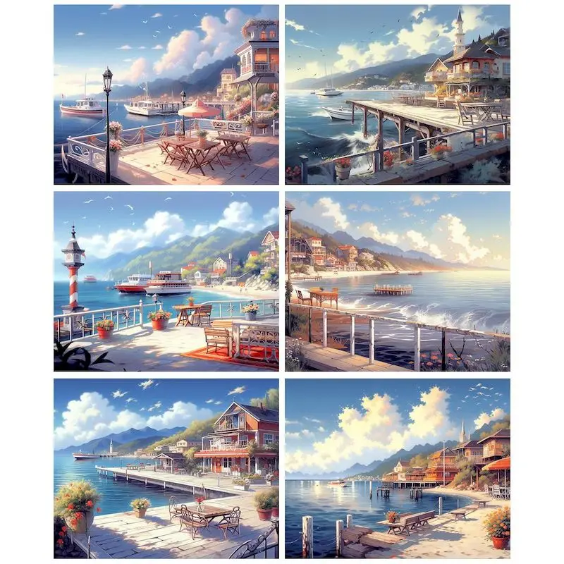 

CHENISTORY Painting By Number Scenery Of Seaside Houses Drawing On Canvas Handpainted Diy Pictures By Number Kits Home Decor