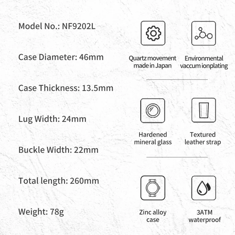 NAVIFORCE NF9202 Fashion Quartz Simple Waterproof PU Strap Man's Business Sports Daily Casual Watch