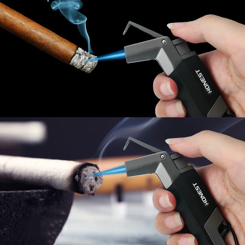 HONEST Outdoor Metal Butane Gas Turbo Lighter Portable Windproof Turbo Spray Gun Welding Gun Men's Gift Personalized Pendant