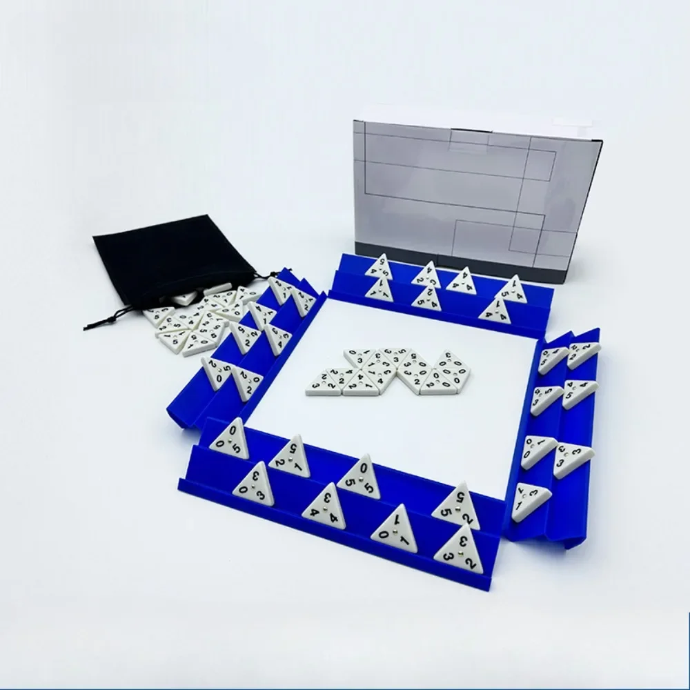 مجموعة الدومينو المثلثة من الميلامين، 56 قطعة من البلاط مع مغازل نحاسية و4 حوامل بلاستيكية، 2-4 مشغل أطفال #1