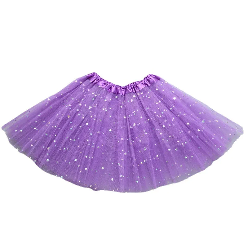 Kids Baby Star Glitter Dance Tutu Skirt For Girl Sequin 3 Layers Tulle Toddler Pettiskirt Children Chiffon 2-8T