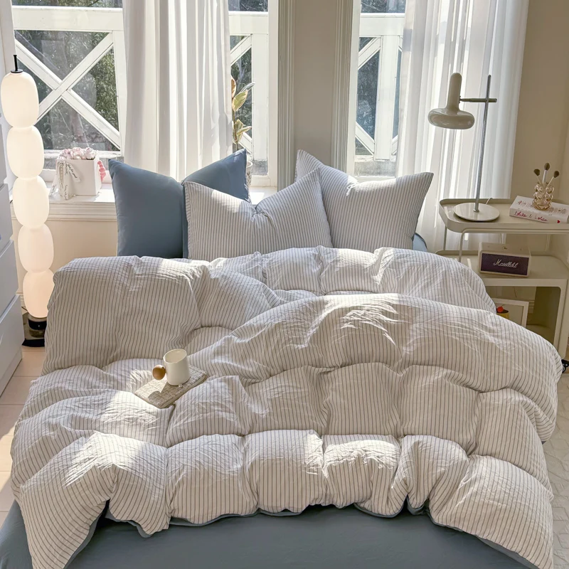 

Simple Style Duvet Cover Set Bed Sheet Pillowcase Set Washed Cotton Bedding Set Full Queen King Size Bed Linens