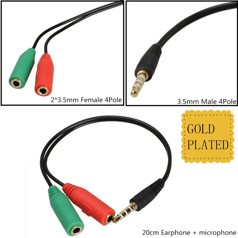 

3.5mm Stereo TRRS Audio Male To Earphone Headset + Microphone Adapter PCIphone