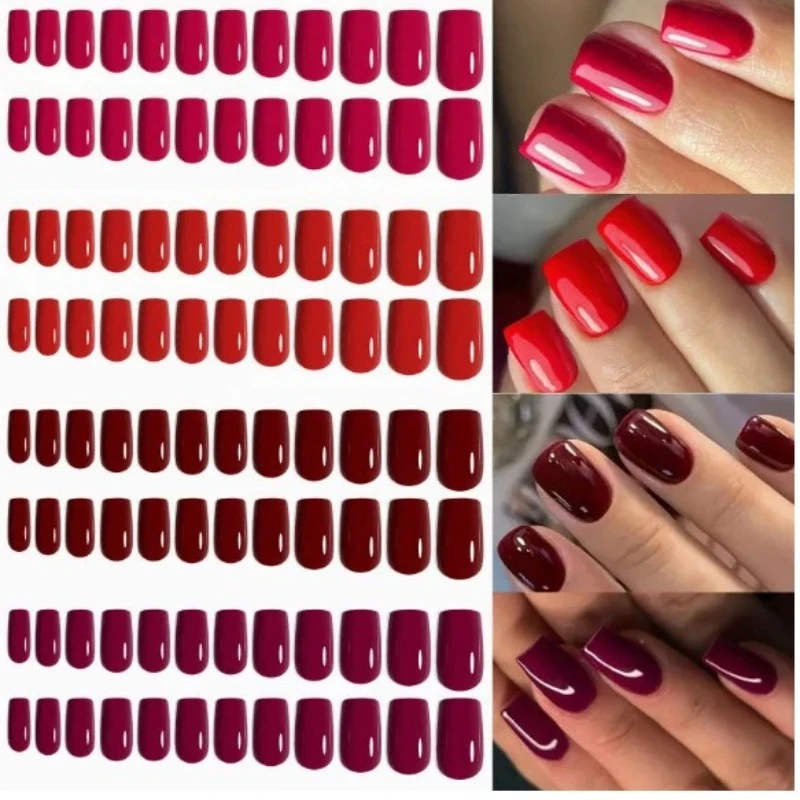 Glossy Red/Green/Blue/White Almond False Nails On Nails Acrylic Fake Nails 576pcs Medium Length Solid Color Full Cover Press