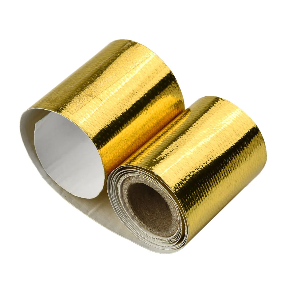 Gold ความร้อนไอเสียเทป Air Intake ฉนวนกันความร้อน Shield Wrap สะท้อนแสงความร้อน Self Adhesive เครื่องยนต์ 120x5 ซม