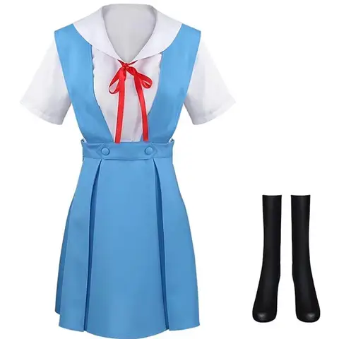 Ayanami Rei Cosplay Dress with Socks Asuka Langley Sohryu School Uniform Ayanami Rei Outfits for Anime Comic Con Asuka Cosplay