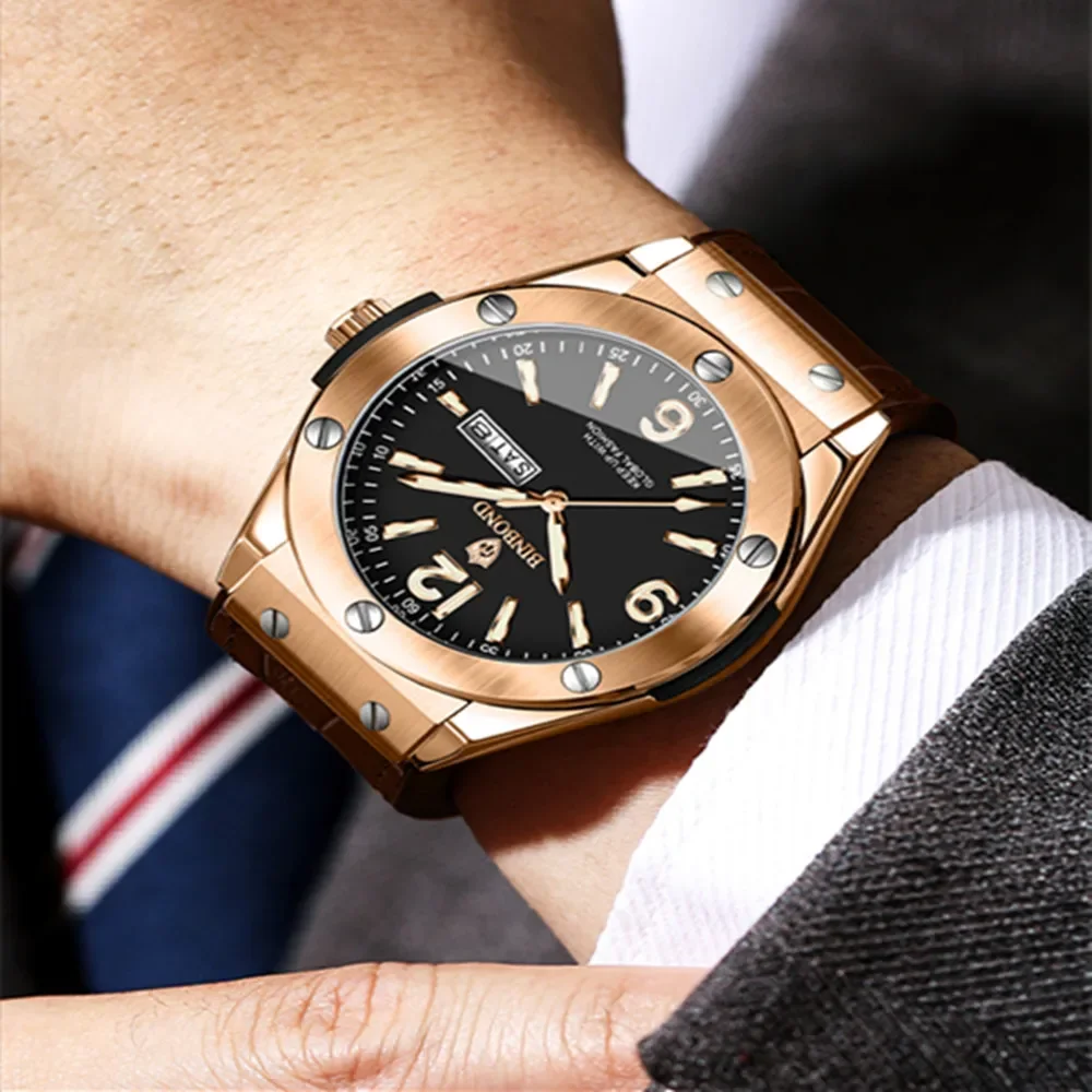 

BINBOND, новинка 22, роскошные модные мужские кварцевые часы, водонепроницаемые, с двойным календарем, ночником, персонализированные мужские кварцевые часы