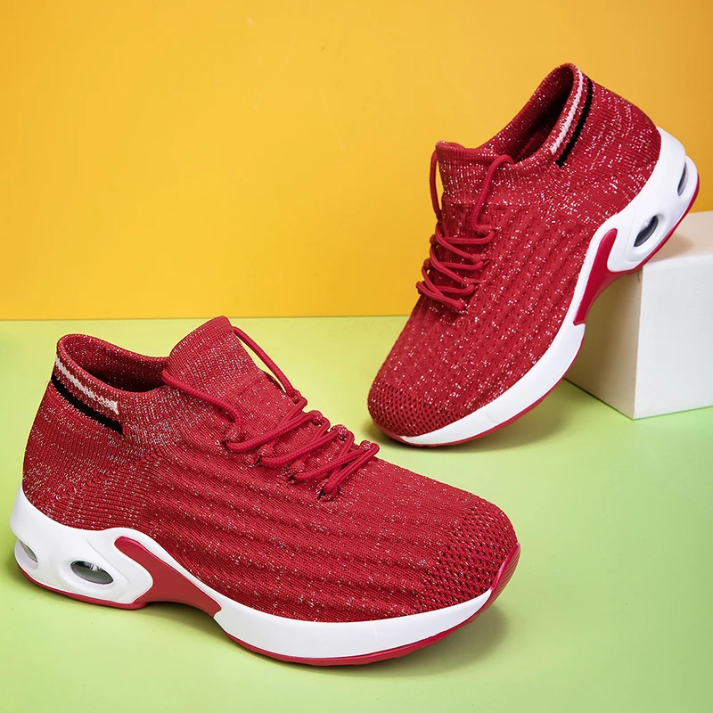 Mesh Running Women's Shoes Outdoor Sports Shoes Training and Fitness Summer Jogging Walking, Red Height Increasing Women's Shoes
