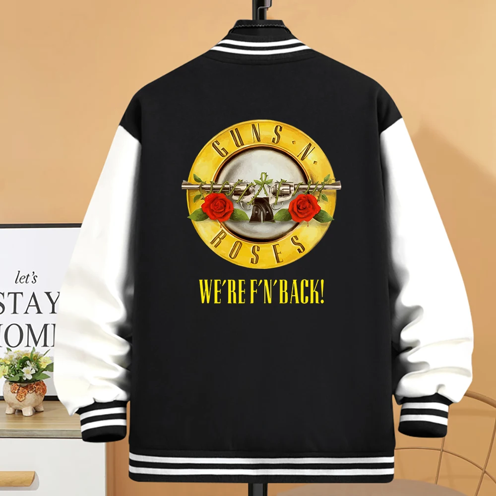 Guns N\' Roses We\'Re Back Metal Rock Style Female Jacket Harajuku Button Overcoat Loose Casual Baseball Uniform Button S-5Xl Coat