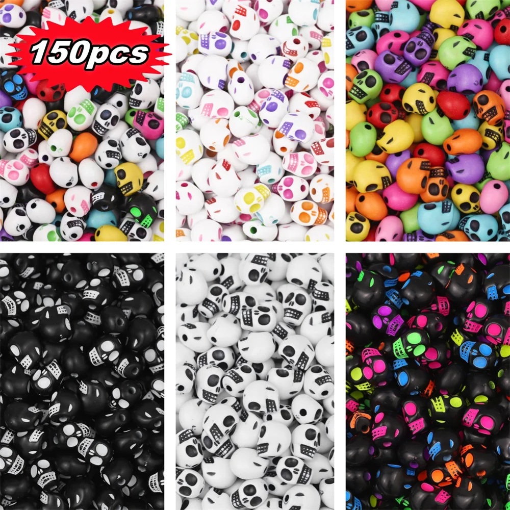 75/150 Stück 11 * 13 mm Skelettperlen in verschiedenen Farben, DIY Loseperlen, Zubehör, Anhänger, Dekorationsperlen, Feiertagsgeschenke