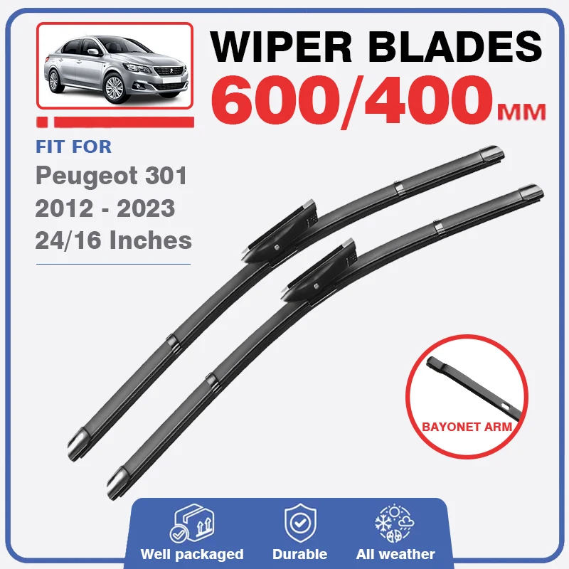 Car Front Wiper Blades Set For Peugeot 301 2012 - 2023 Windscreen Windshield Window Accessories 2017 2018 2015 2021 2019 2020