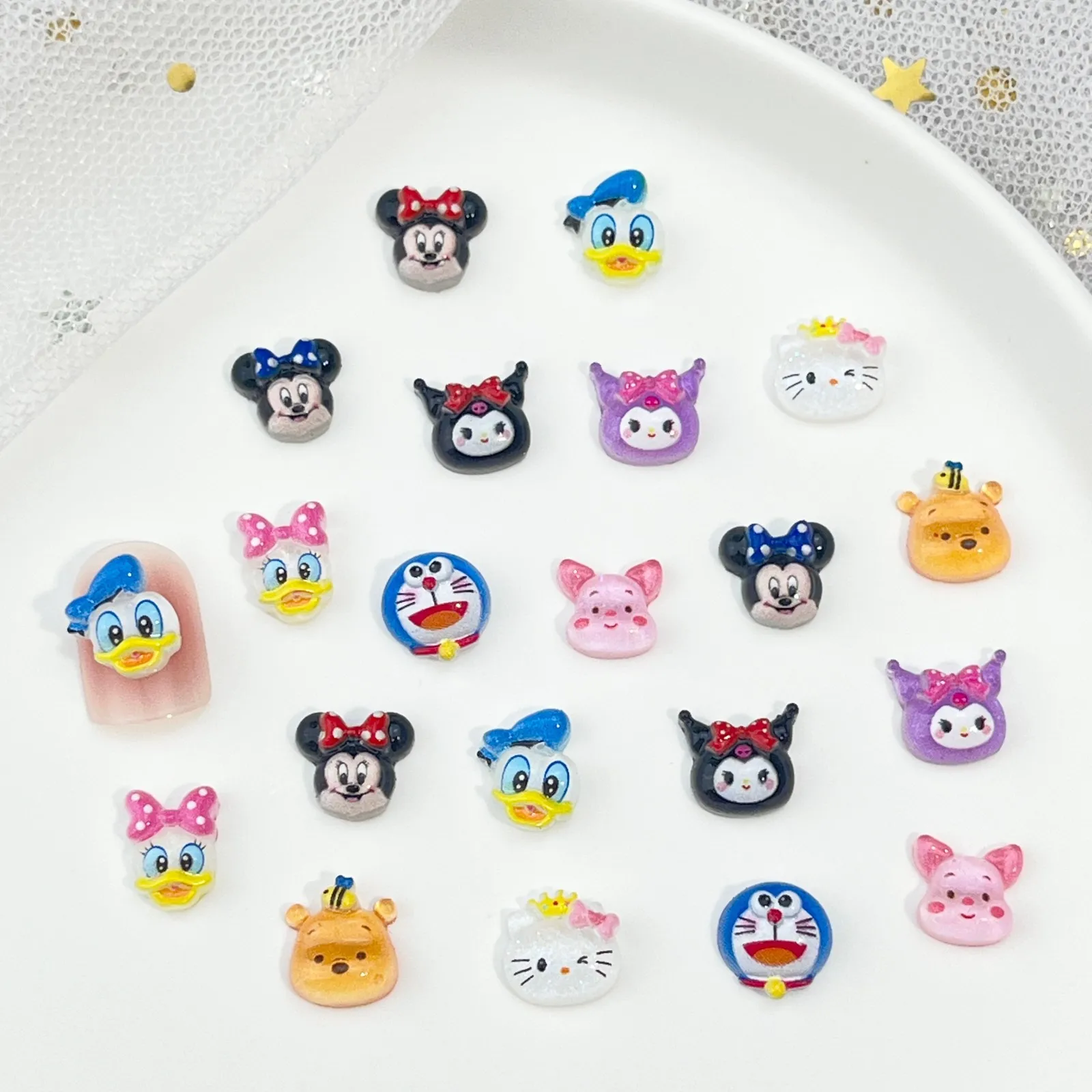 20pcs disney mickey cartoon figure nail charms for diy nail making kawaii cute resin nail art decoreation