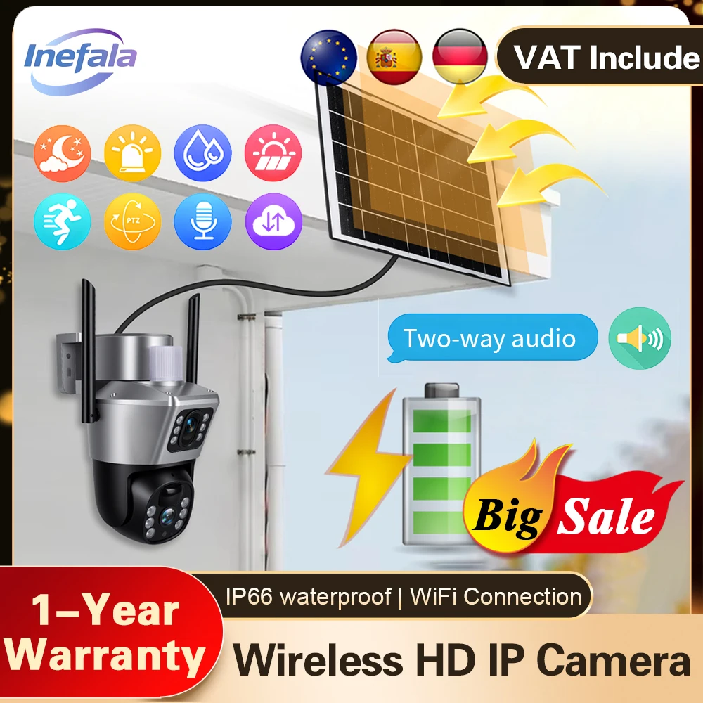 Podofo V380PRO 6MP HD Kabellose Solarkamera WiFi SIM-Karte 4K IP-Kamera Solarbetriebene Netzwerkkamera PIR Menschenerkennung IP66