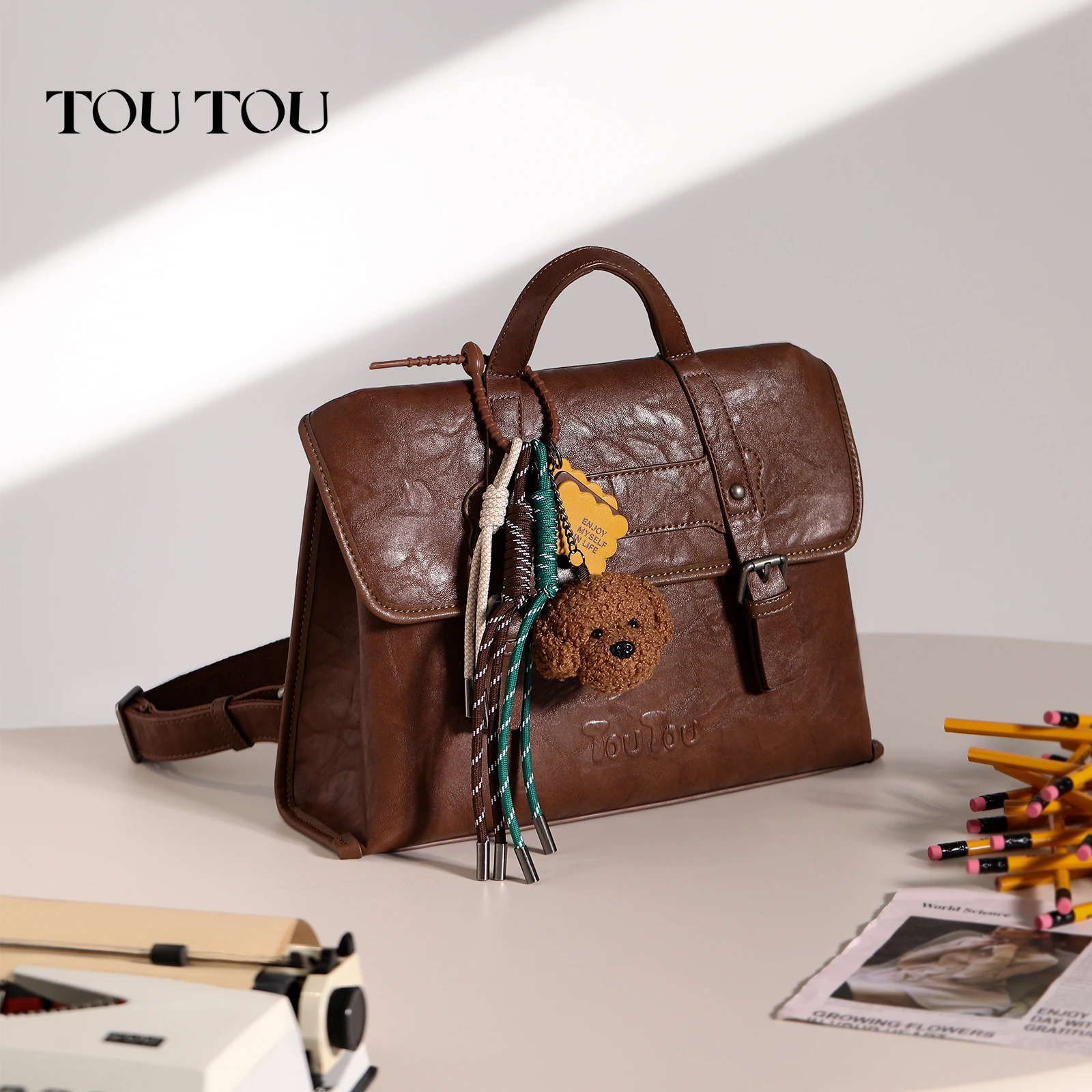 TOUTOU Retro Brown Backpack for Women Imitating Vegetable Tanned Large Capacity Versatile Bag Commuting Carrying Christmas Gift