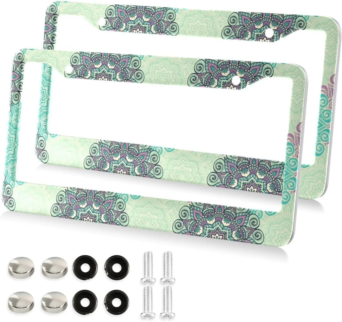 

Рамка номерного знака автомобиля с зеленым узором мандалы, 2-упаковка номерного знака с 2-мя отверстиями, рамка для автомобильной бирки для женщин и мужчин, транспортные средства США