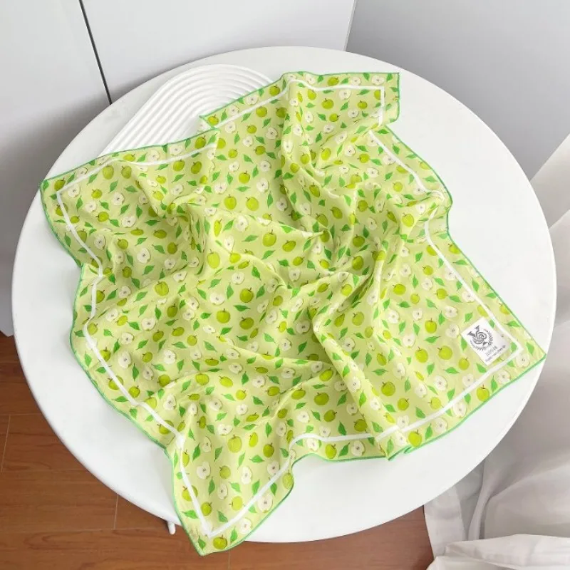 Women Fruit Print 65 Square Scarf Pure Cotton Fresh Style Breathable Neckerchief Multi use Hair Band For Spring