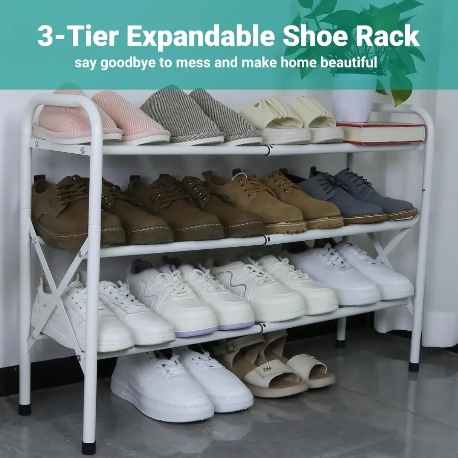 Organisateur de chaussures à 3 niveaux, étagère à chaussures robuste pour placard, couloir de garage, étagère à chaussures réglable facile à assembler avec un design durable et