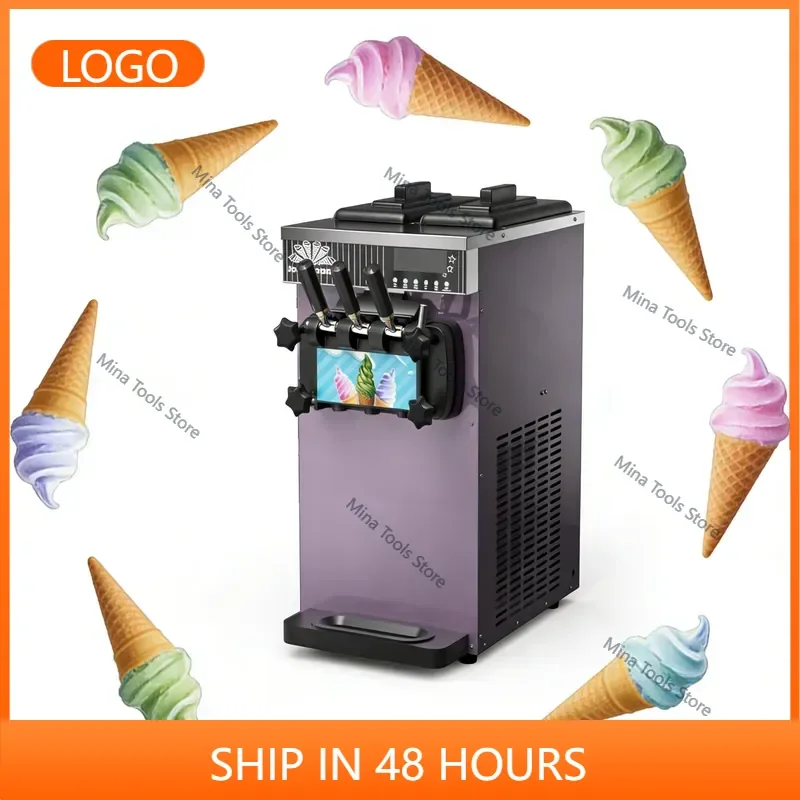 3-Flavor Milk-Based Ice Cream Machine 220V Low-Power Commercial Model Easy to Operate