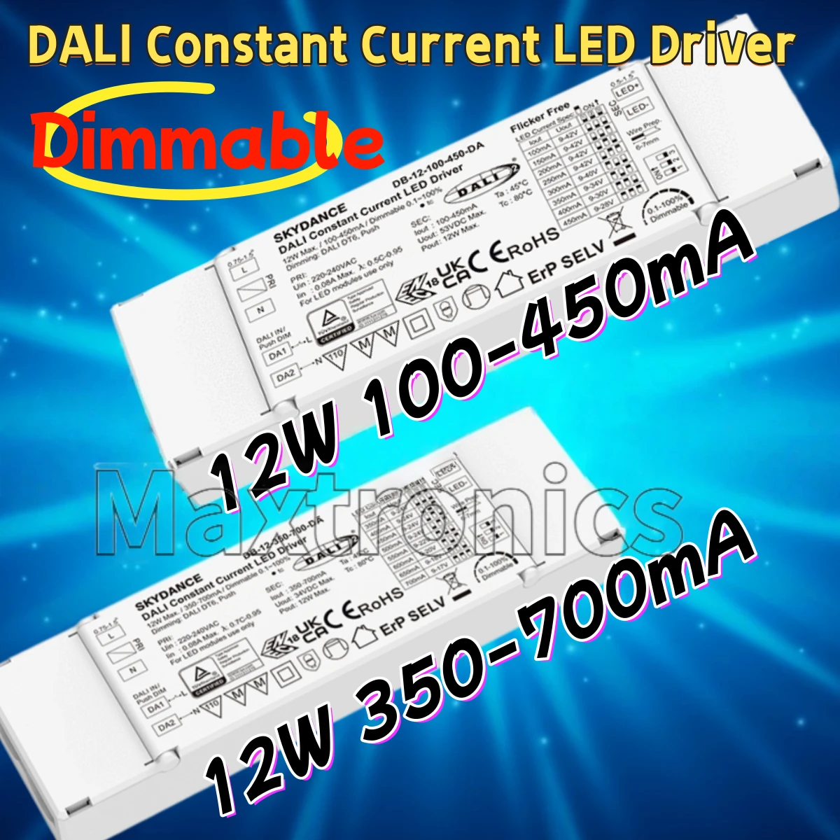LED Light 12W DALI Dimmable Constant Current LED Driver 100-450mA /350-700mA  DB-12-100-450-DA/ 350-700-DA DALI Power Supply