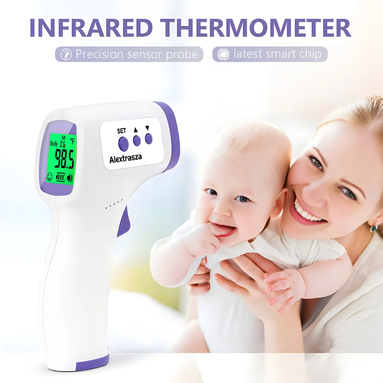 Alextrasza Health Portable Digital Infrared Forehead Thermometer Fever Contactless Clinical Electronic Medical Temperature Meter