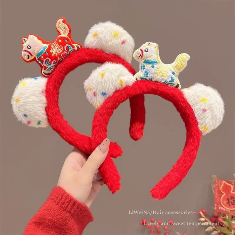 Festival Animal Horse Styes Women Girls Plush Headband New Year Costume Accessories Hair Hoops for Adults Kids Party Headgears