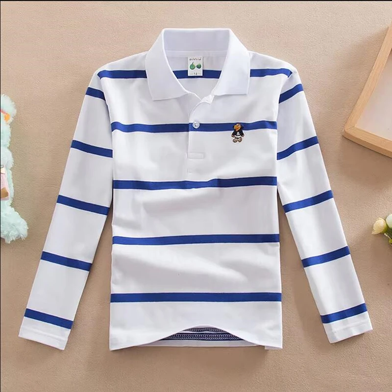 Kids Clothes Stripes Polo Shirt Boys T Shirts Tops Cotton Camisetas Spring Autumn Long Sleeve Shirt Casual Polo Tees 3-14T