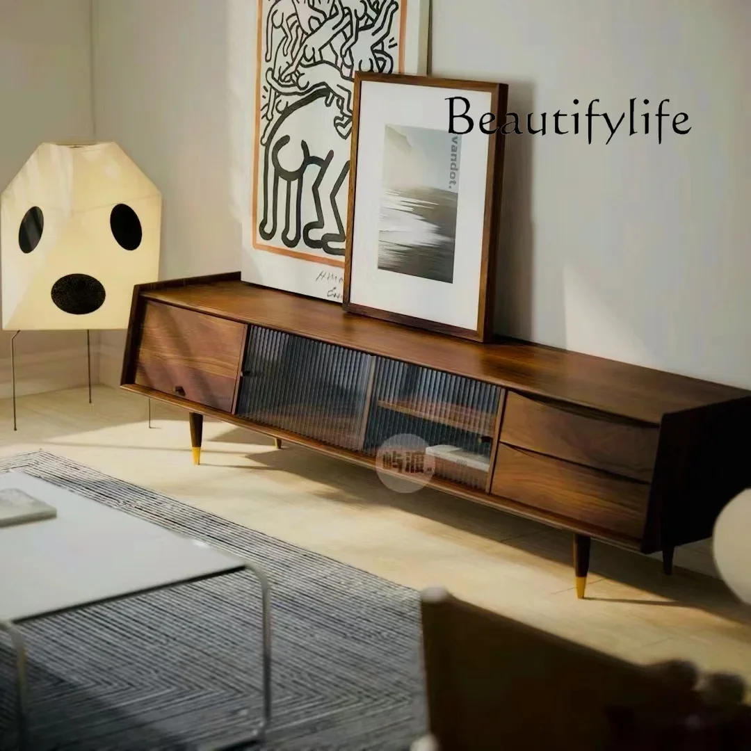 BJ /Black Walnut Solid Wood TV Cabinet Nordic Japanese Medieval Cherry Wood Laser Projector Audio-visual Cabinet