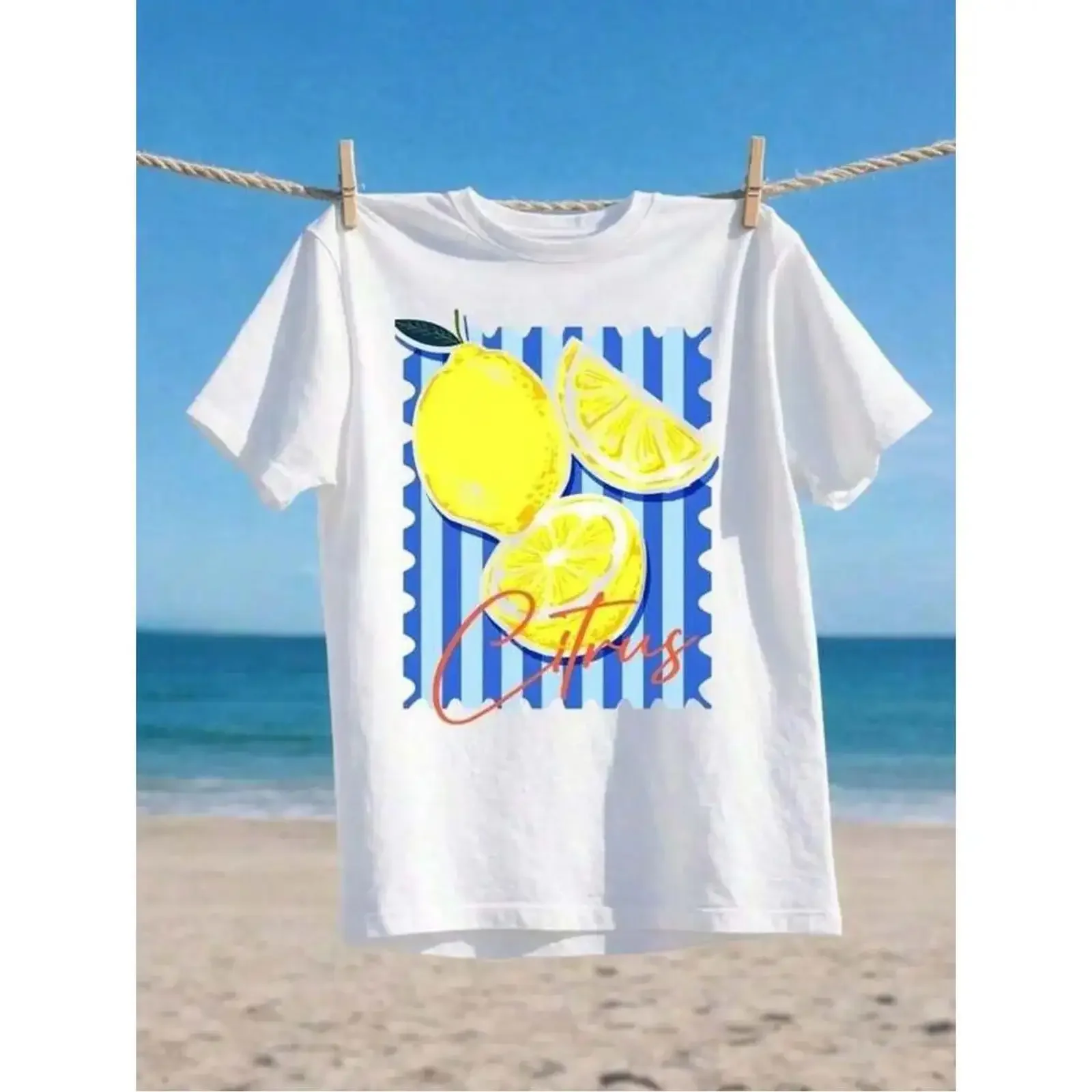 Men's Citrus Lemon T Shirt Classic  Crew Neck with Soft Br vintage Washed Stylish Breathable Top For Everyday Wear graphic