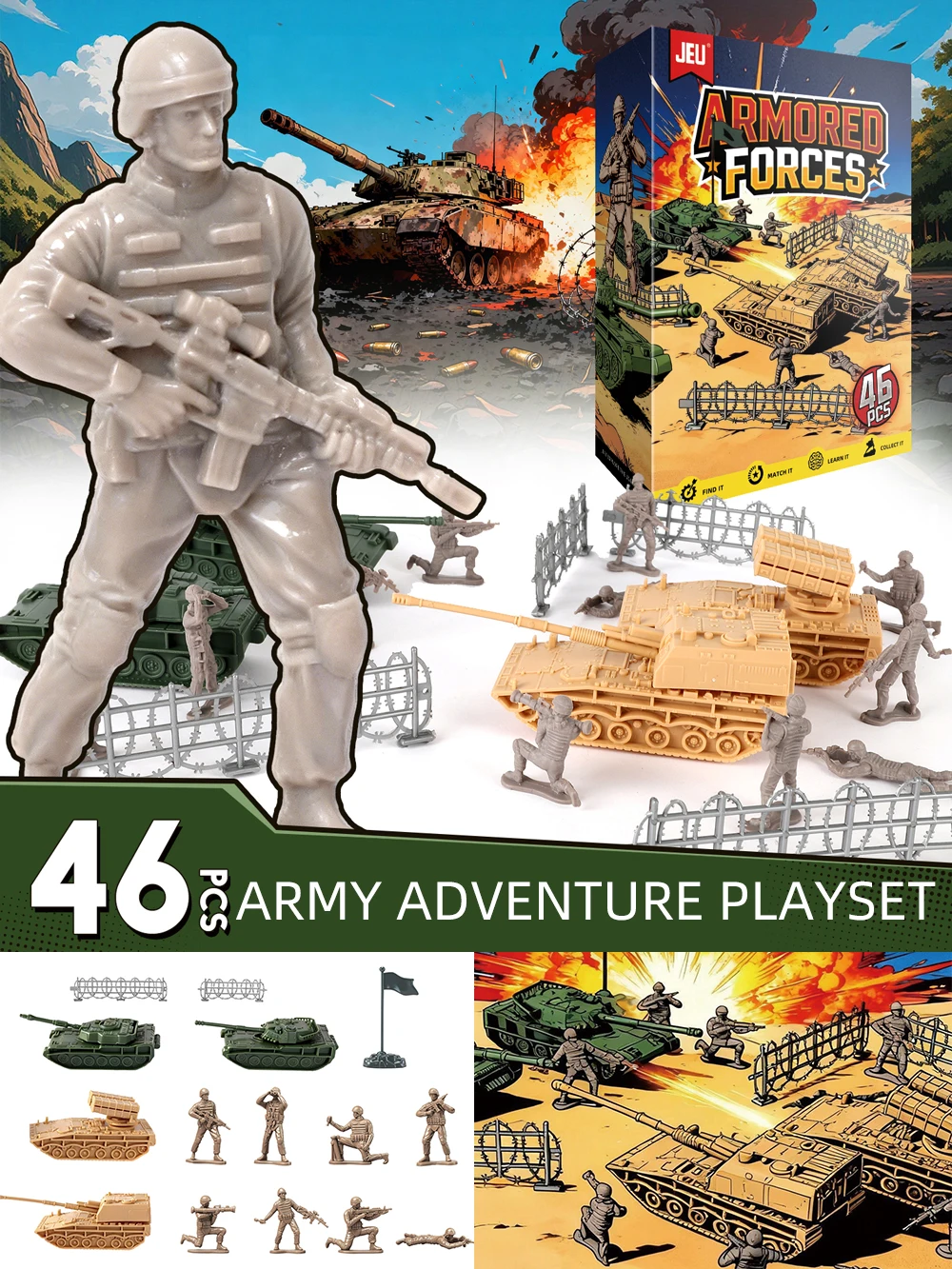 ViiKONDO-juguete del ejército para hombres, juego de aventura militar, tanque de campo de batalla de las fuerzas blindadas, figura de soldado de buque de guerra, juego de guerra divertido, caja colorida