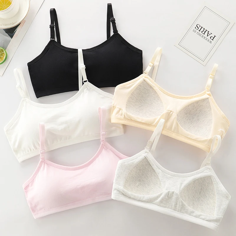 High Quality Girls Training Bras Cotton Kids Underwear Bra With Fixed Triangle Sponge Pad Adolescence Girls Brassiere Breathable