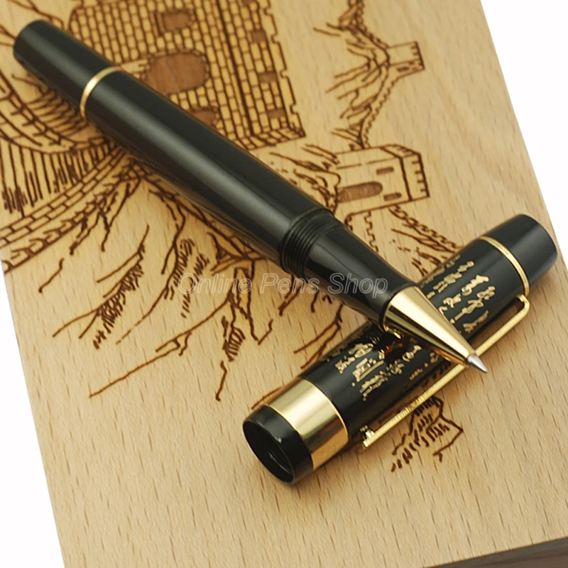 Jinhao Black & Golden Metal Long March Clip Roller Ball Pen Professional Writing Pen