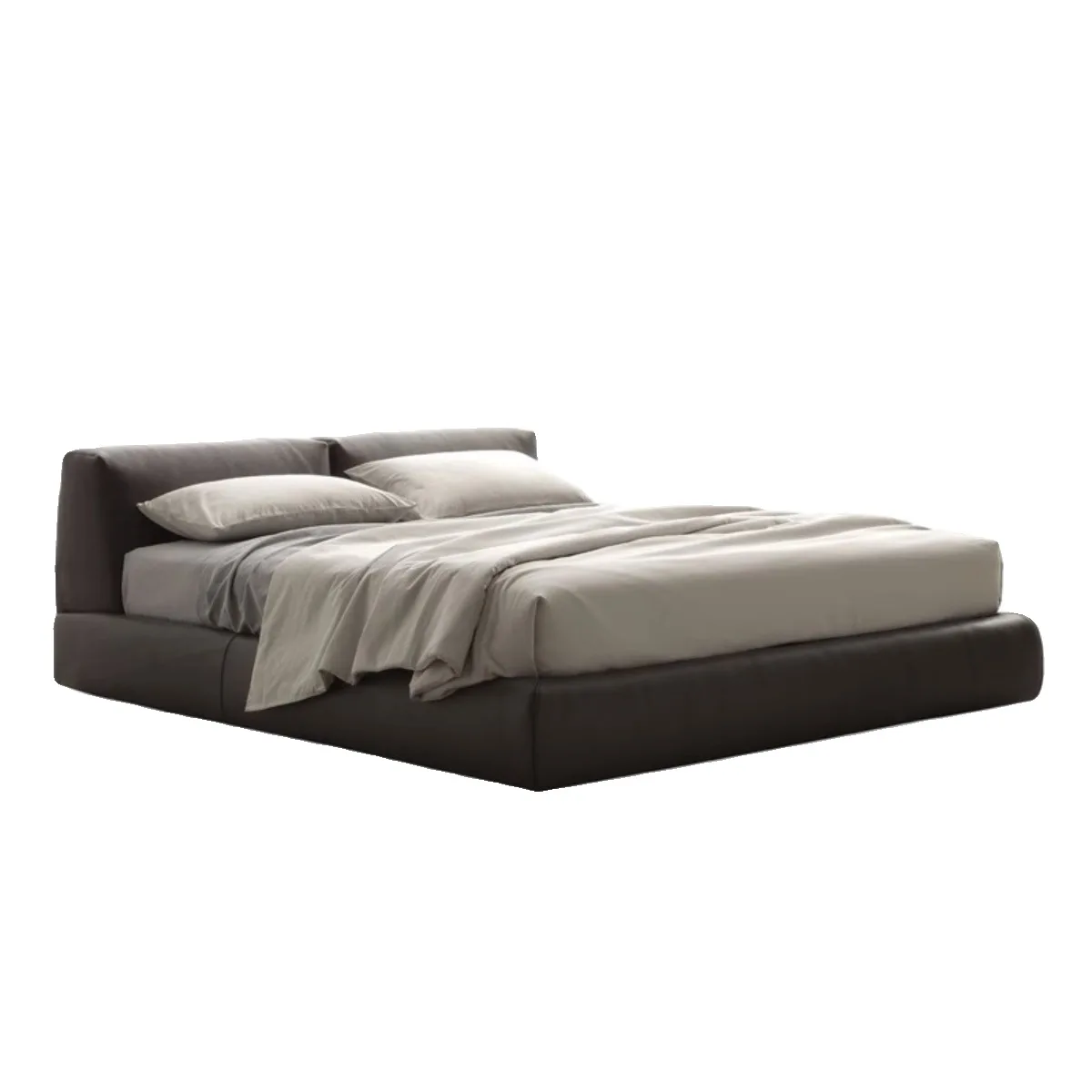 

Italian minimalist, leather bed, modern, master bedroom, double, soft bag