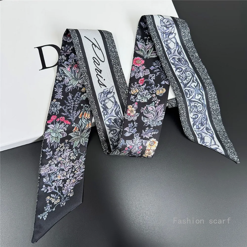 Korean Version of Tarot New Retro Plant Flower Women Decorative Streamer Tied Bag Ribbon Small  Scarf Wholesale  Scarf for Women