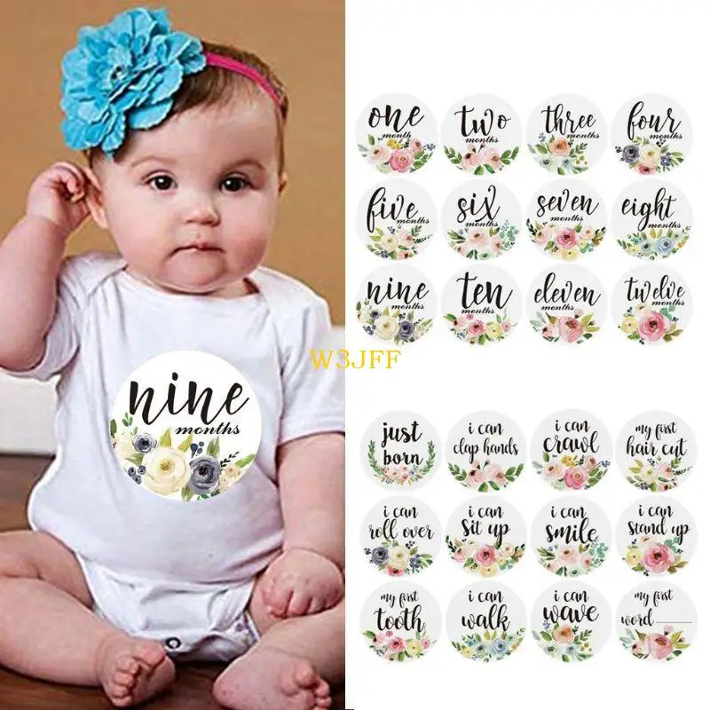 W3JF 12 Pack Baby Maandelijkse Stickers en Milestone Stickers Neutrale Baby's Eerste Jaar Maand Fotografie Milestone Props