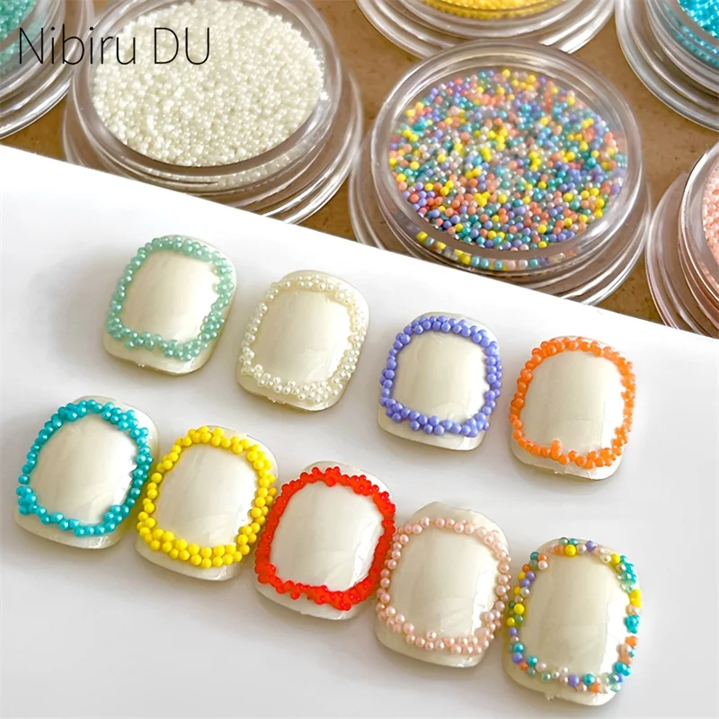 Macaron Bubble Beads Nail Rhinestones 9 Colors Kawaii 3D Resin Round Candy Mini Caviar Beads Nails Charms Manicure Decorations