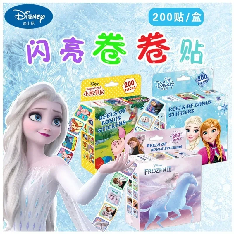 200 Uds. Pegatinas de desplazamiento de dibujos animados de Frozen de Disney figuras de Anime princesa Elsa McQueen Mickey pegatina de bonificación para jardín de infantes regalo juguete para niños