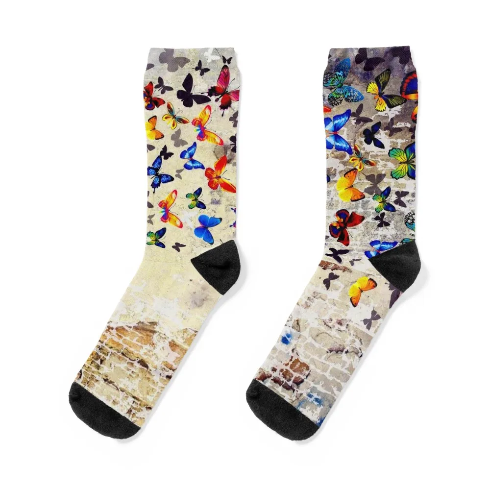 

Banksy Headshot Butterlies Graffiti Street Mural Socks Climbing essential moving stockings Socks Women Men's