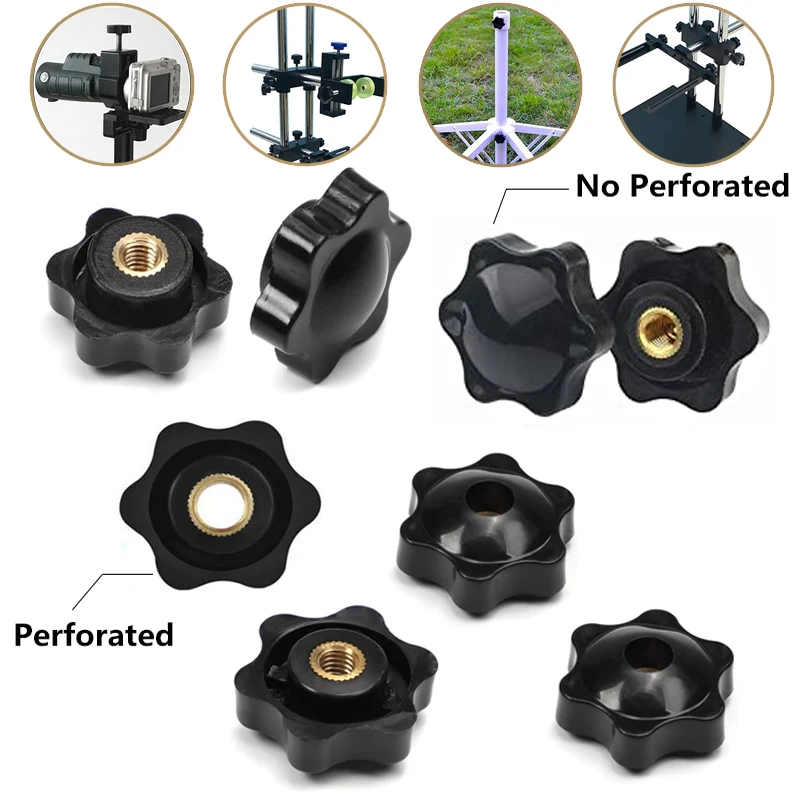 1/5Pcs Plum Nut Mechanical Black Thumb Nut Knob Manual Nut Thermoplastic Brass Thread With and Without Holes M4/M5/M6/M8/M10/M12