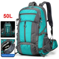 Mochila de nailon de 50L, bolsa para acampar, deporte al aire libre, senderismo, escalada, viaje, hombro, zapatos reflectantes, equipaje, bolsa para hombre al aire libre