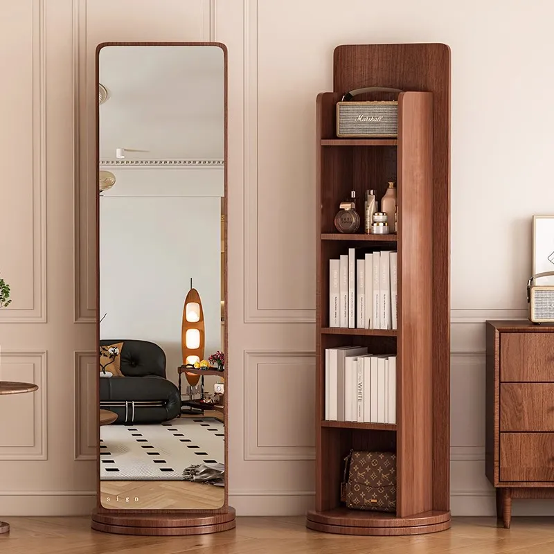 

Full-length mirror Floor-to-ceiling mirror Home bedroom Bookshelf Rotatable mobile fitting mirror