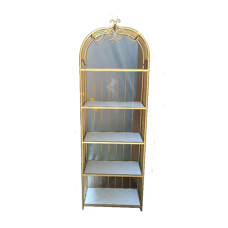 Shelf Nordic wrought iron floor marble bookshelf Multi-layer living room storage rack Light luxury Internet celebrity bedroom di