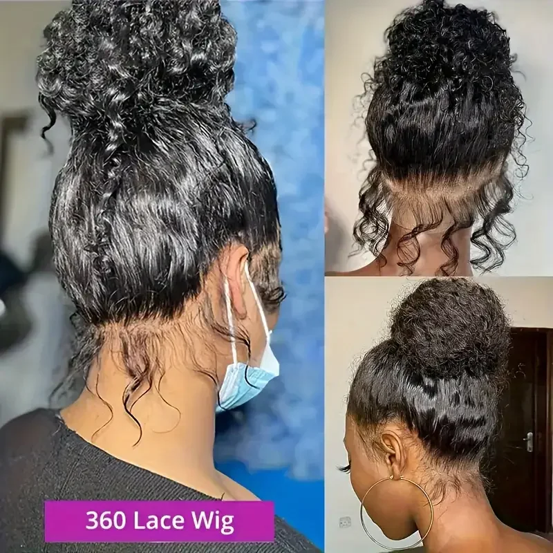 JIYIMEI pelucas frontales de encaje de onda profunda cabello humano 200 de densidad 13x4 pelucas frontales de encaje transparente peluca rizada profunda de pelo de bebé prearrancado