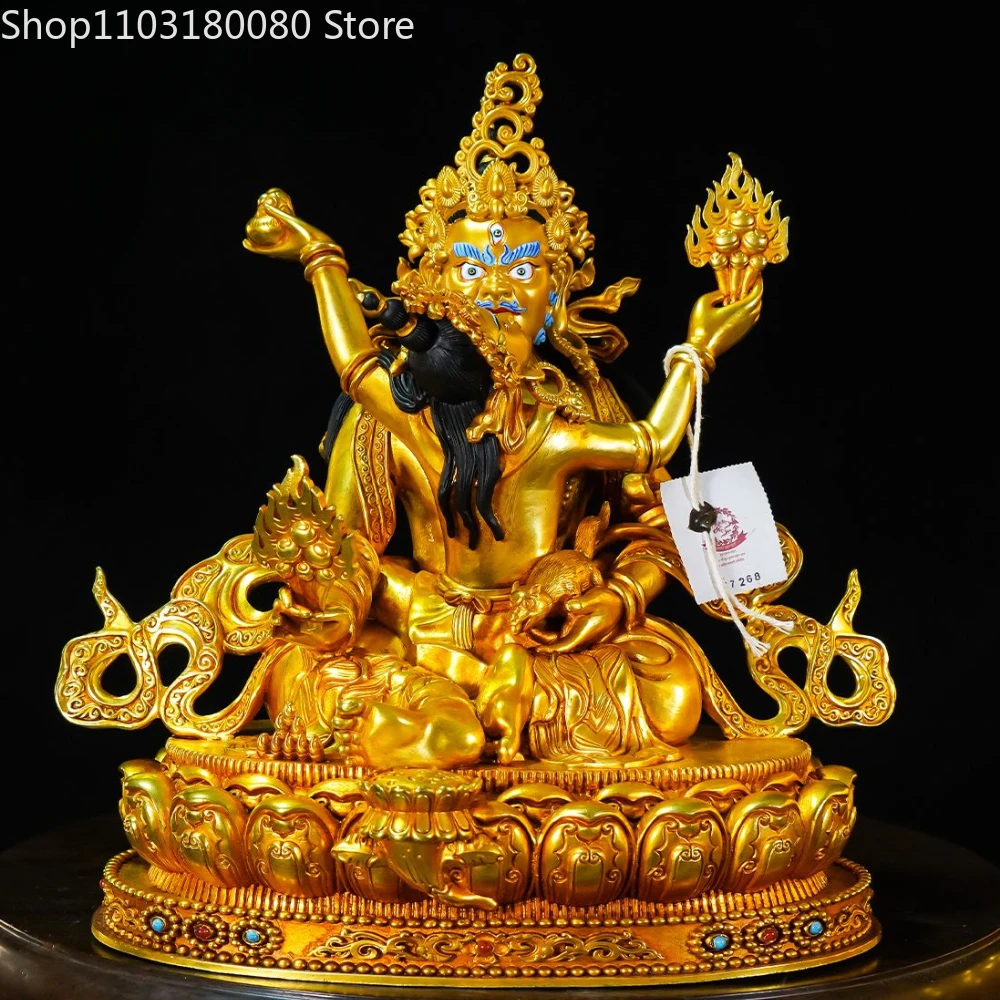 Copper carving gilding Green Red Jambhala buddha statue Tibet buddhism God of wealth sculpture Large size,30cm,22cm