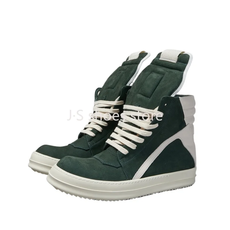 

Outdoor Men Shoe Green Suede Boots High Top Casual Shoes Classic Designer Women Sneaker Leather Zipper Ro Cowhide Ankle Boot
